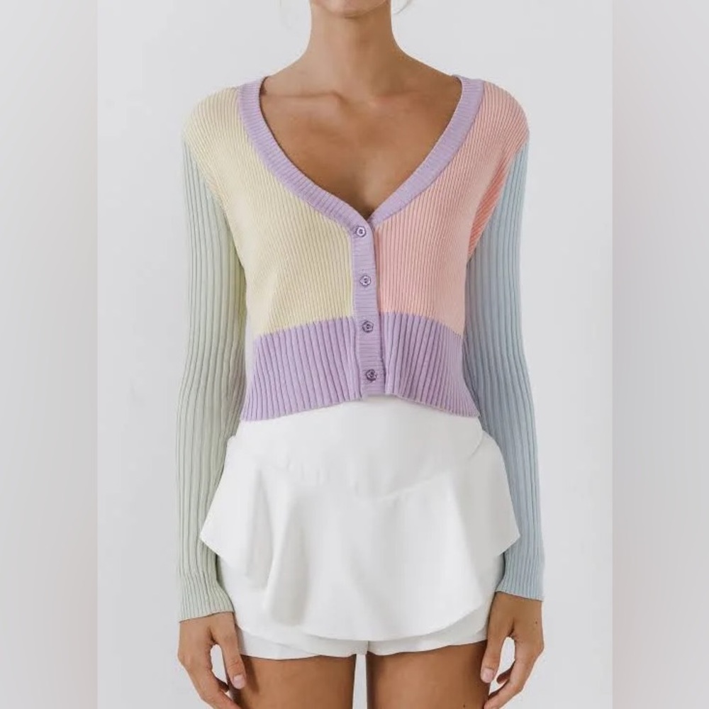 English Factory Color Block Cardigan